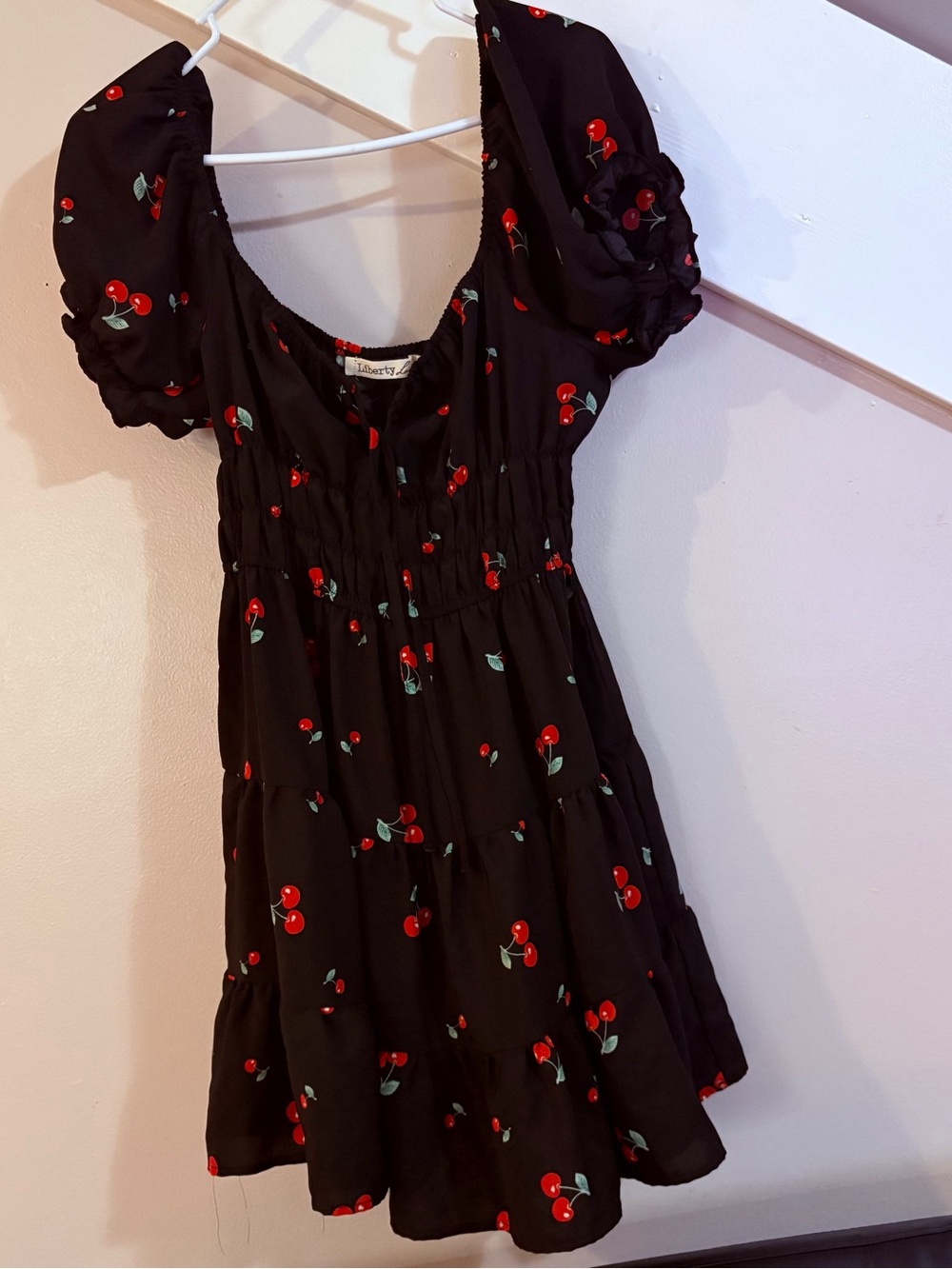Liberty Love Black Cherry Print Puff Sleeve Mini Dress large